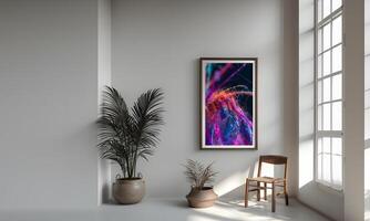 AI generated Design a chic and stylish room image. Decorated with beautiful picture frames and paintings. photo