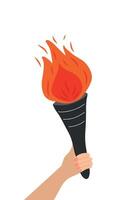 Burning torch in hand, isolated on white background, vector