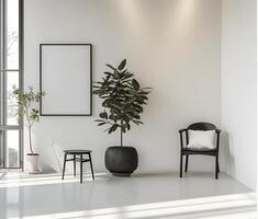 AI generated Minimalist Room Featuring an Empty Frame, Serenity in Simplicity. photo