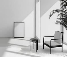 AI generated Minimalist Room Featuring an Empty Frame, Serenity in Simplicity. photo