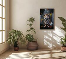 AI generated Design a chic and stylish room image. Decorated with beautiful picture frames and paintings. photo