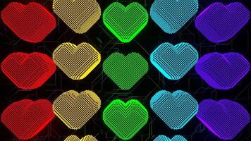 Flerfärgad pixel hjärtan rörelse bakgrund vj slinga video
