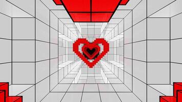Red and White Pixel Heart Tunnel Background VJ Loop video
