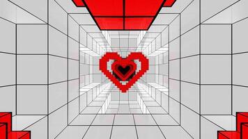 Red and White Pixel Heart Tunnel Background VJ Loop video