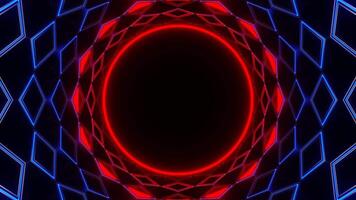 Red and Blue Neon Circle in Mirror Tunnel Background VJ Loop video