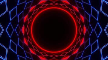 Red and Blue Neon Circle in Mirror Tunnel Background VJ Loop video