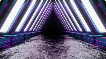 Cyan and Pink Neon Glowing Triangular Arch Tunnel Background VJ Loop video