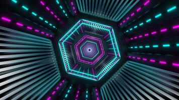Cyan and Pink Neon Glowing Hexagon Futuristic Corridor Background VJ Loop video