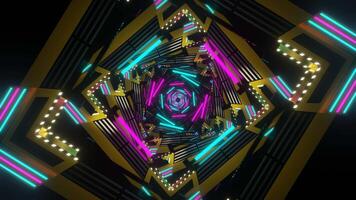 Gold and Pink and Cyan Sci-Fi Neon Glow Square Spiral Background VJ Loop video