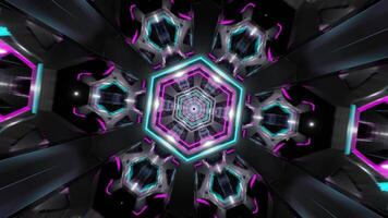Cyan and Pink Neon Glowing Hexagoned Tunnel Background VJ Loop video