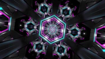 Cyan and Pink Neon Glowing Hexagoned Tunnel Background VJ Loop video