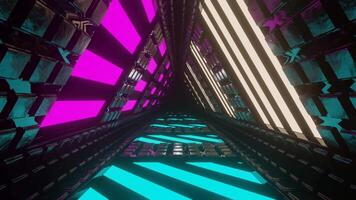 Pink and Cyan and Light Yellow Rotating Glowing Screen Triangular Tunnel Background VJ Loop video