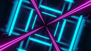 Cyan and Pink Neon Glowing Glossed Square Tunnel Background VJ Loop video