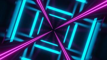 Cyan and Pink Neon Glowing Glossed Square Tunnel Background VJ Loop video