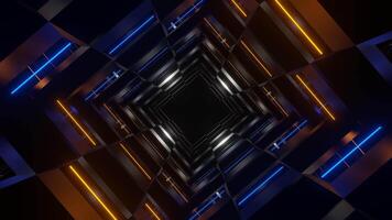 Blau und Orange Neon- glühen Schach Art Tunnel Hintergrund vj Schleife video