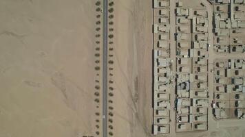 Top view of the road through the desert with palm trees and slums video