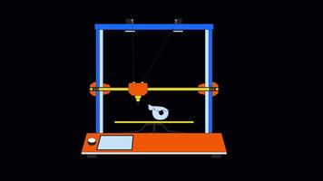 3d Drucken Becken Modell- Linie Karikatur Animation. schnell Prototyp entwickeln Prothese 4k Video Bewegung Grafik. weiblich Becken- Knochen medizinisch Drucker 2d linear animiert Objekt isoliert auf transparent Hintergrund