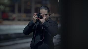 Portrait of Spy Investigator Detective Recording Video of Persons Undercover