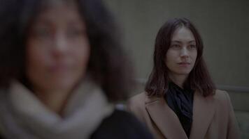 Elegant Stylish Female Models Looking at Creative Urban Architecture Exposition video