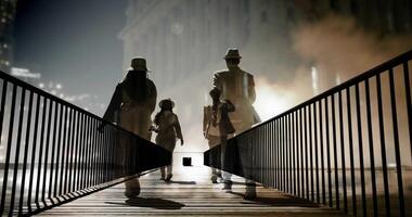 une homme et une femme en marchant ensemble en plein air sur pont route video