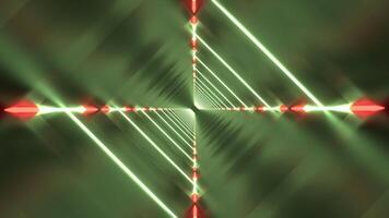 Beautiful abstract 3D animation of endless looping square tunnel and neon lights in green and red colors. 60fps video