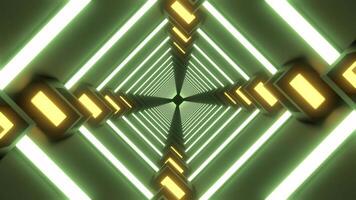 3d animación de un túnel con cuadrado formas en neón luces. 60 fps video