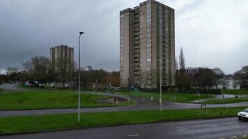 alto ángulo imágenes de céntrico y ciudad centrar de Stevenage ciudad de Inglaterra unido Reino. feb 23, 2024 video