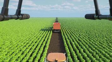 Autonomous agriculture vehicle and drone are working in agricultural plot, Agriculture technology with smart farming concept video