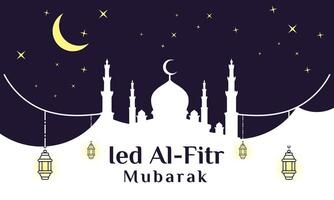 Eid al fitr mubarak greeting card background with mosque decoration vector