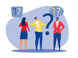 asked questions, people around question marks ,business discussion to solve problem concept, business people employee ask questions with question mark signs. vector