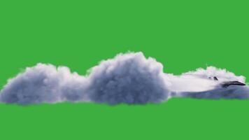 Fighter plane is flying through the clouds on green screen background video