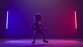 personaggio 3d danza su il neon sfondo video