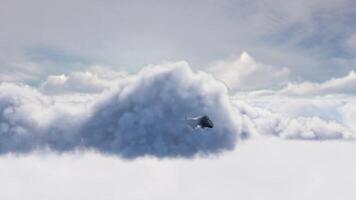 Fighter plane is flying through the clouds video