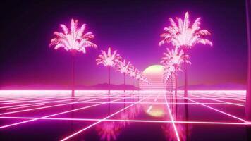 Glowing Palms and Road Synthwave Background Loop video