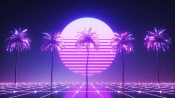 synthwave palmen en zon achtergrond video