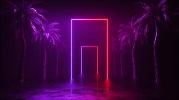 Neon Glowing Frames Between Palm Trees Looped Background video