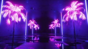 neon gloeiend palm bomen en tunnel lus video