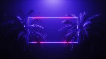 Neon Glowing Frame Between Palms Looped Background video