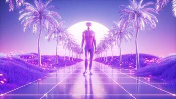 Mens wandelen synthwave achtergrond lus video