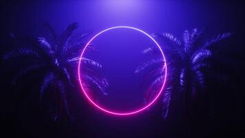 Rotating Neon Glowing Frame Between Palm Trees Loop video