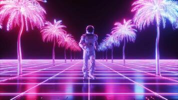 sci-fi astronaut rennen tussen palm bomen video