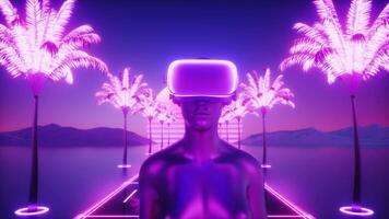 Walking Character and Palms Synthwave Backdrop video