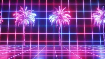 neon gloeiend palm bomen en rooster backdrop video