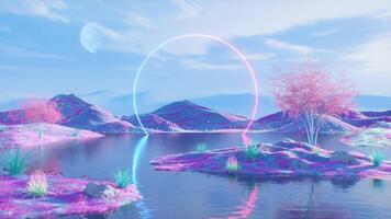 Colorful Abstract Landscape And Neon Frame Background Loop video