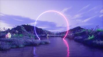 Abstract Landscape With Animated Neon Glowing Frame Background Loop video