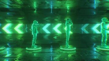 Glowing Sci-Fi Tunnel And HUD Digital Characters Looped Backdrop video