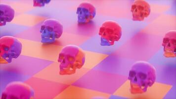 Colorful Skull Objects Flowing On Surface Abstract Background Loop video