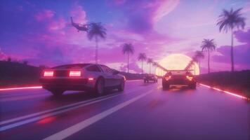 dirigindo carros synthwave fundo ciclo video