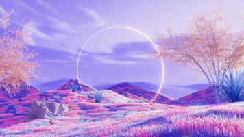 Beautiful Colorful Landscape And Neon Frame Abstract Background video