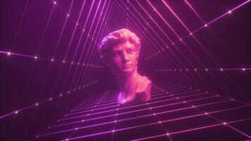 colorida brilhando synthwave pano de fundo do david escultura flutuando pano de fundo video